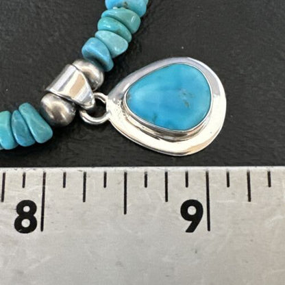 Navajo Men's Blue Kingman Turquoise Pendant Necklace | Sterling Silver | 21" | Authentic Native American Handmade | 17552
