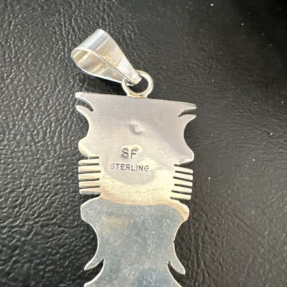 Navajo Blue #8 Turquoise Inlay Pendant | Sterling Silver | 2" | Authentic Native American Handmade | 15681