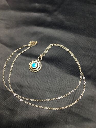 Navajo Blue Turquoise Inlay Pendant | Sterling Silver | Authentic Native American Handmade | 20" | 08969