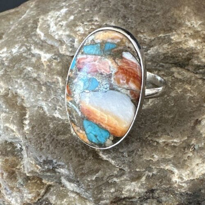 Navajo Turquoise Spiny Oyster Ring | Sterling Silver | Sz 8 | Authentic Native American Handmade | 16608