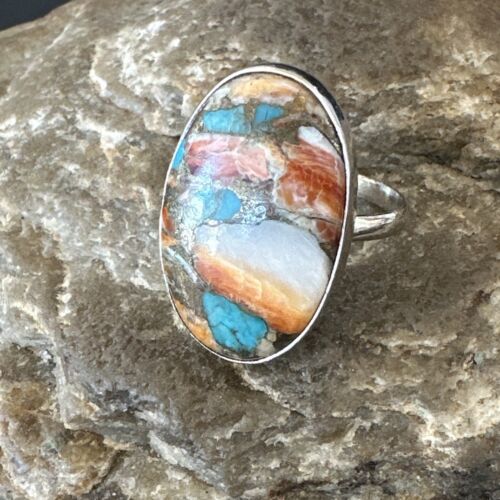 Navajo Turquoise Spiny Oyster Ring | Sterling Silver | Sz 8 | Authentic Native American Handmade | 16608