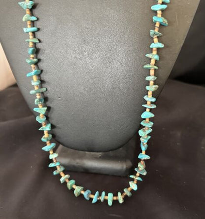 Navajo Kingman Turquoise Shell Necklace | Sterling Silver | 28" | Authentic Native American Handmade | 17400