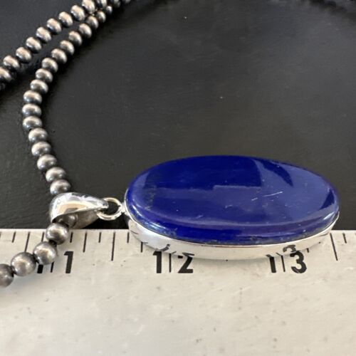 Navajo Blue Lapis Pendant with Pearls | Sterling Silver Necklace | 20" | Authentic Native American Handmade | 16666