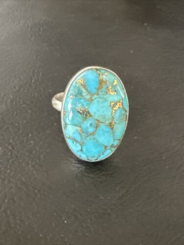 Navajo Blue Mojave Turquoise Ring | Sterling Silver | Adjustable Sz 8 | Authentic Native American Handmade | 15714