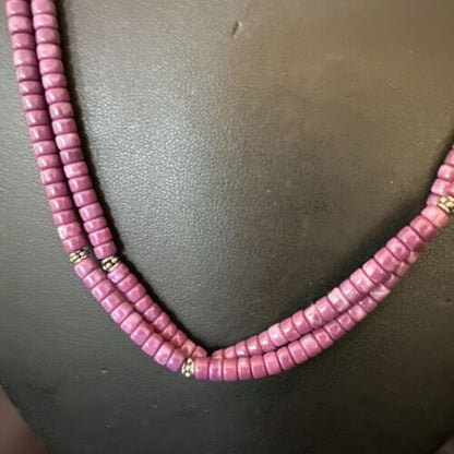 Stabilized Purple Sugilite Beads Necklace | Sterling Silver Tubes | 2-Strand | 17488
