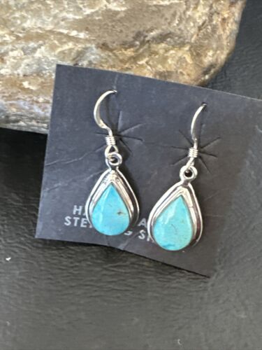 Navajo Blue Ridge Turquoise Dangle Earrings | Sterling Silver | Authentic Native American Handmade | 16513