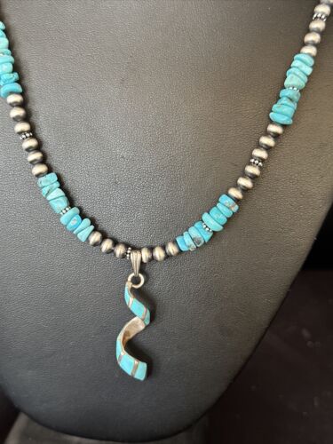 Navajo Kingman Turquoise Pendant Necklace | Sterling Silver | Native American Handmade | 14829