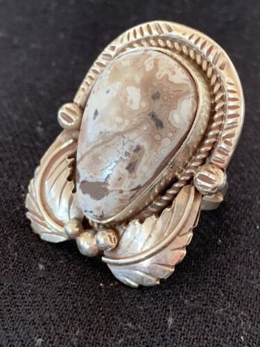 Southwestern Navajo White Buffalo Turquoise Ring | Sterling Silver | Sz 9.5 | 318