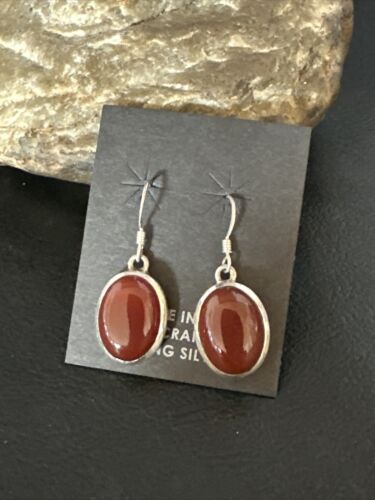 Navajo Burgundy Carnelian Dangle Earrings | Sterling Silver | Authentic Native American Handmade | 14927