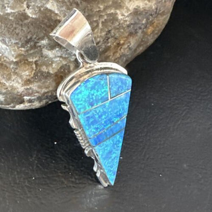 Arrowhead Blue Opal Inlay Pendant | Navajo Sterling Silver | Authentic Native American Jewelry | 15674
