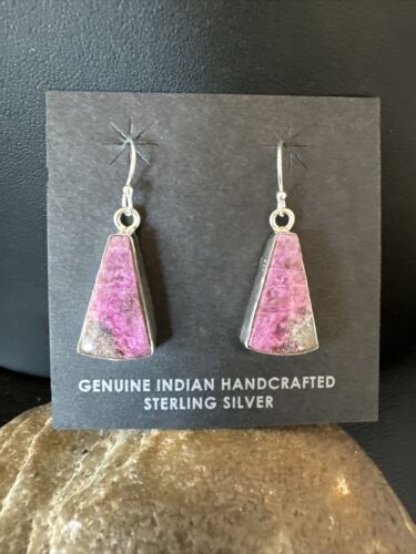 Purple Mojave Turquoise Dangle Earrings | Sterling Silver | Authentic Native American Handmade | 15788