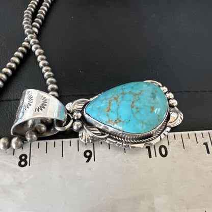 Navajo Men's Blue Kingman Turquoise Pendant Necklace | Sterling Silver | Authentic Native American Handmade | 17477