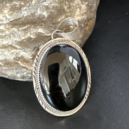 Navajo Black Onyx Pendant | Sterling Silver | Authentic Native American Handmade | 15173