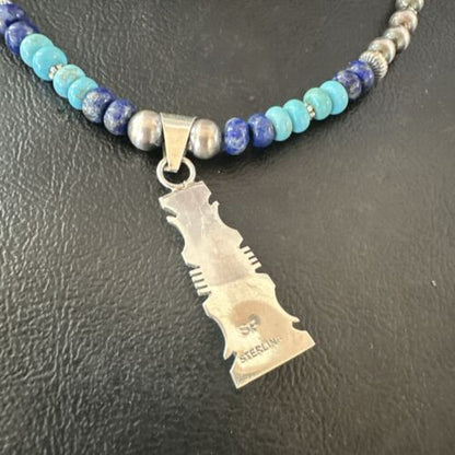 Navajo Opal Inlay Pendant Turquoise & Lapis | Sterling Silver Necklace | Native American Handmade | 16847