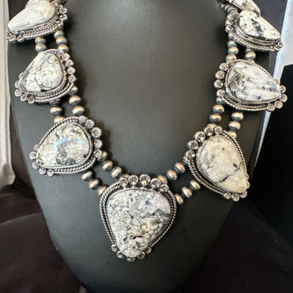 Handmade Navajo White Buffalo Turquoise Choker Necklace | Sterling Silver | 15410 - Masha USA