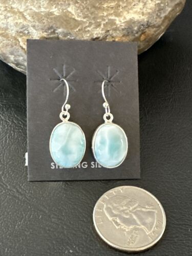 Navajo Blue Larimar Dangle Earrings | Sterling Silver | Authentic Native American Handmade | 17300