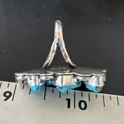 Navajo Kingman Turquoise Cluster Ring | Authentic Native American Sterling Silver | Multi-Stone | Sz 9.5 | 17422