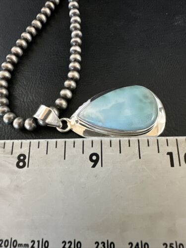 Navajo Blue Larimar Pendant Necklace | Sterling Silver Beads | Authentic Native American Handmade | 17566