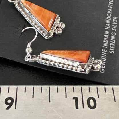 Navajo Orange Spiny Oyster Dangle Earrings | Sterling Silver | Authentic Native American Handmade | 17275