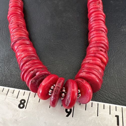 Authentic Native American Red Coral Graduated Navajo Pearls Necklace | Sterling Silver | 18" | 17537