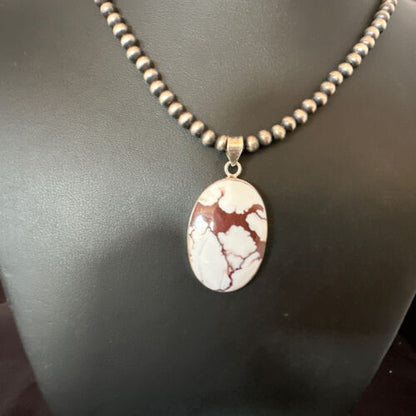 Navajo Wild Horse Turquoise Pendant | Sterling Silver Necklace with Pearls | Authentic Native American Handmade | 15717