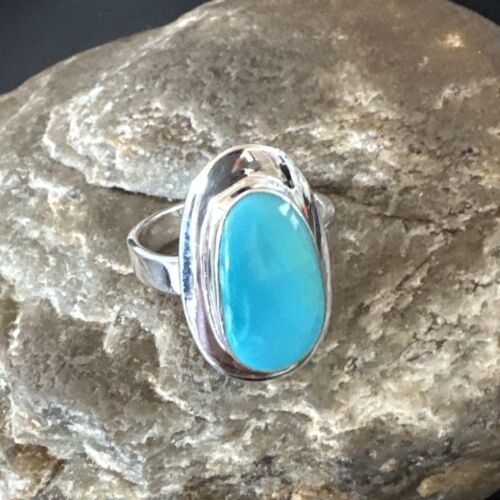 Navajo Sterling Silver Blue Kingman Turquoise Ring | Sz 8.5 | Authentic Native American Handmade | 16594