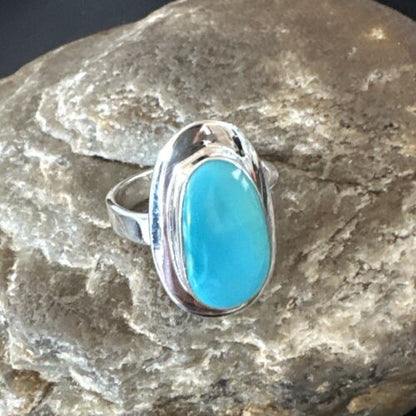 Navajo Sterling Silver Blue Kingman Turquoise Ring | Sz 8.5 | Authentic Native American Handmade | 16594