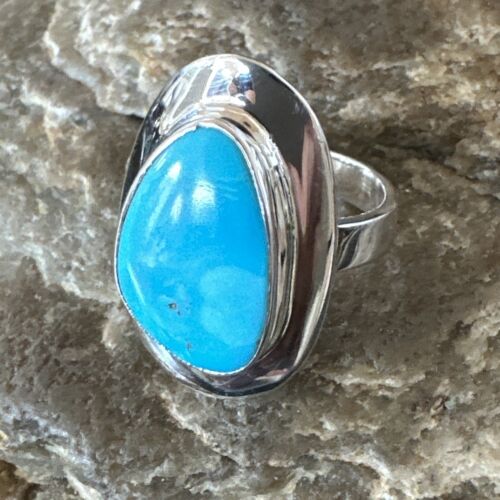 Navajo Blue Kingman Turquoise Ring | Sterling Silver | Sz 8 | Authentic Native American Handmade | 16588