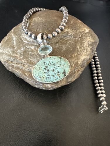 Women's Dry Creek Turquoise Topaz Pendant Necklace | Navajo Sterling Silver | Authentic Native American Handmade | 16440