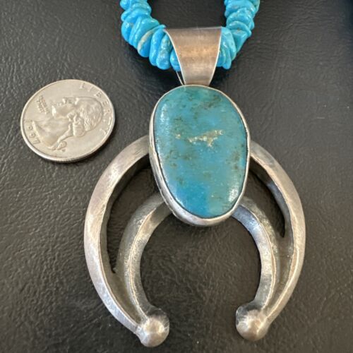 Navajo Blue Kingman Turquoise Naja Pendant Necklace | Sterling Silver | 26" | Authentic Native American Handmade | 16065