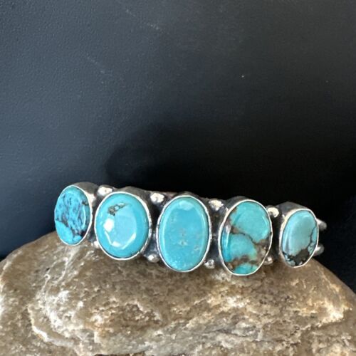 Navajo Blue Arizona Turquoise Cuff Bracelet | Sterling Silver | 5 Stone | Authentic Native American Handmade | 16277