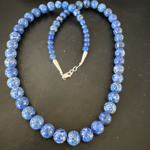 Navajo Blue Denim Lapis Graduated Necklace | Sterling Silver | Authentic Native American | 23" | 16549