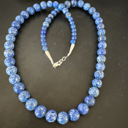 Navajo Blue Denim Lapis Graduated Necklace | Sterling Silver | Authentic Native American | 23" | 16549