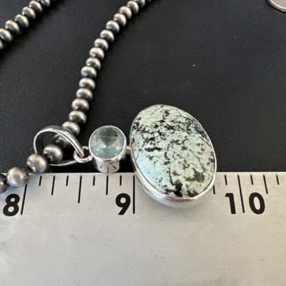 Navajo Dry Creek Turquoise Topaz Pendant Necklace | Sterling Silver | Authentic Native American Handmade | 16315
