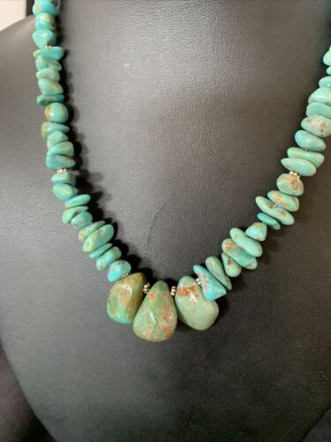 Navajo Blue Green Turquoise Necklace | Sterling Silver | 16" | Authentic Native American Handmade | 12915