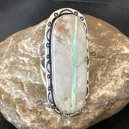 Navajo Ribbon Boulder Green Turquoise Ring | Sterling Silver | Sz 11 | 16475