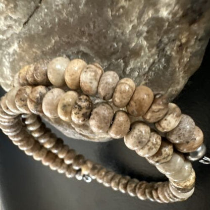 Navajo Brown Picture Jasper Bead Bracelet | 6mm | Sterling Silver | Authentic Native American Handmade | 15244 - Masha USA