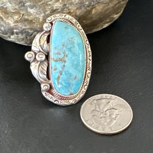 Navajo Blue Kingman Turquoise Ring | Sterling Silver | Sz 10 | Authentic Native American Handmade | 15664