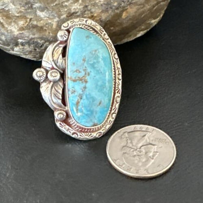 Navajo Blue Kingman Turquoise Ring | Sterling Silver | Sz 10 | Authentic Native American Handmade | 15664