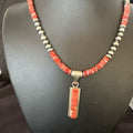 Navajo Red Spiny Oyster Pendant Necklace | Sterling Silver Inlay | Authentic Native American Handmade | 16883