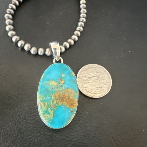 Blue Kingman Turquoise Pendant | Navajo Pearls | Sterling Silver Necklace 20" | 16688