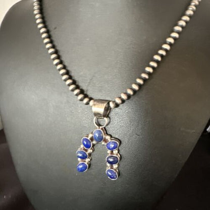 Navajo Horseshoe Naja Blue Lapis Pendant Necklace | Sterling Silver | Authentic Native American Handmade | 15753