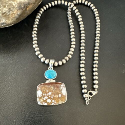Men's Wild Horse Blue Kingman Turquoise Necklace | Sterling Silver SW Pendant | 17325