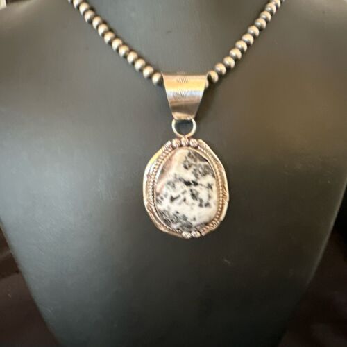 Men's White Buffalo Turquoise Pendant Necklace | Navajo Pearl Sterling Silver | 17041