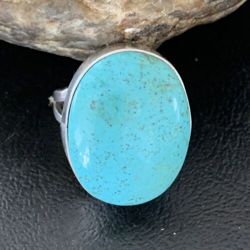 Men's Navajo Blue Kingman Turquoise Ring | Sterling Silver Oval | Sz 10 | 14885
