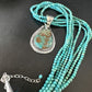 Blue Turquoise Pendant | Navajo Pearls | Sterling Silver Bead Necklace 17" | Multi-Strand | 15994