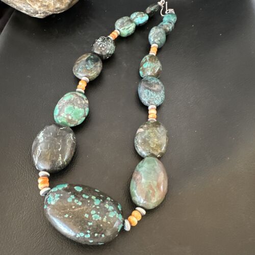 Men's Chunky Spiderweb Turquoise Necklace | Navajo Sterling Silver | Authentic Native American | 21" | 16235