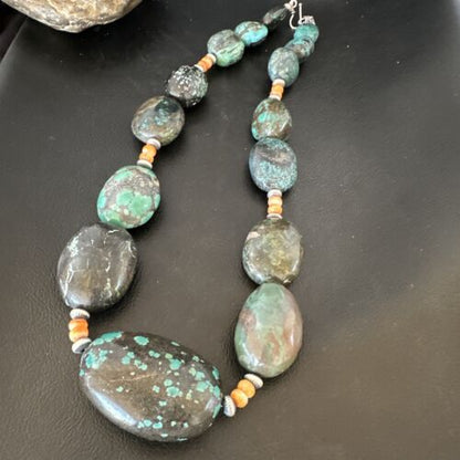 Men's Chunky Spiderweb Turquoise Necklace | Navajo Sterling Silver | Authentic Native American | 21" | 16235