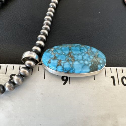 Men's Navajo Blue Spiderweb Turquoise Pendant Necklace | Sterling Silver | Authentic Native American Handmade | 16301