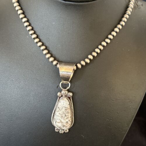 Men's White Buffalo Turquoise Pendant Necklace | Navajo Pearl Sterling Silver | 17045